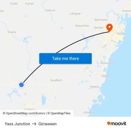 Yass Junction to Girraween map