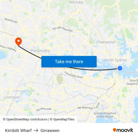 Kirribilli Wharf to Girraween map