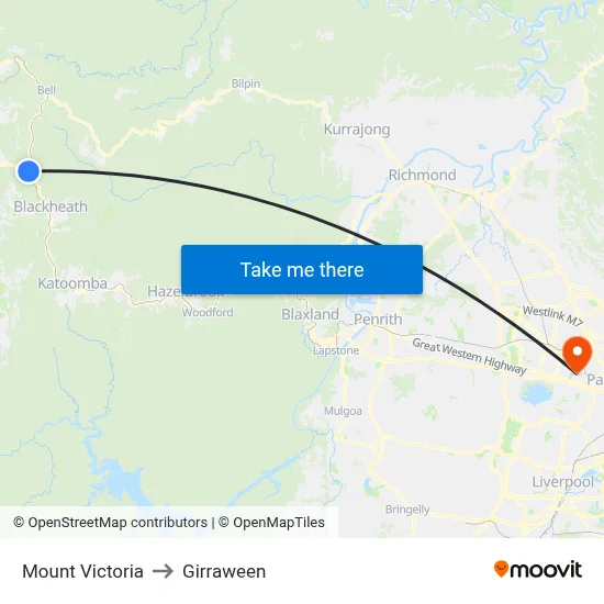 Mount Victoria to Girraween map