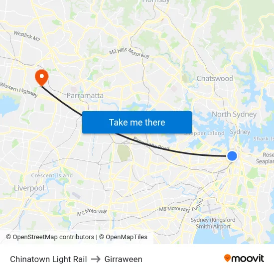 Chinatown Light Rail to Girraween map