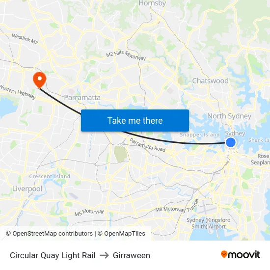 Circular Quay Light Rail to Girraween map