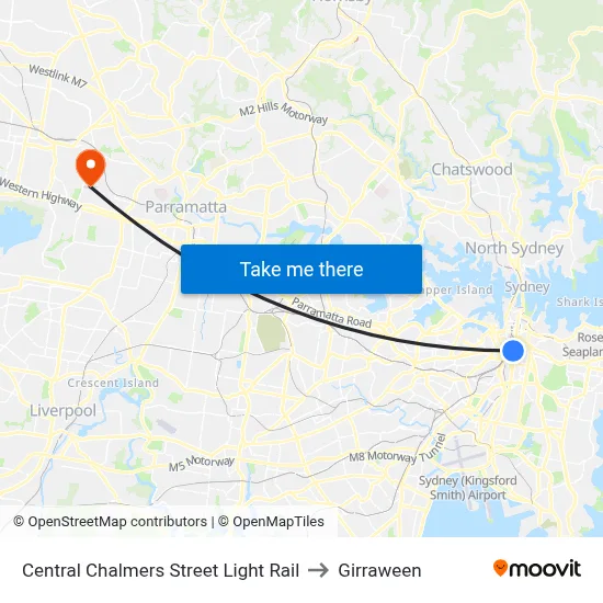 Central Chalmers Street Light Rail to Girraween map