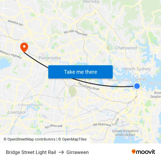 Bridge Street Light Rail to Girraween map