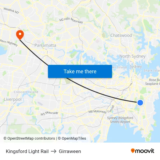 Kingsford Light Rail to Girraween map