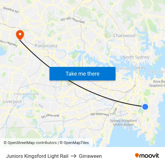 Juniors Kingsford Light Rail to Girraween map