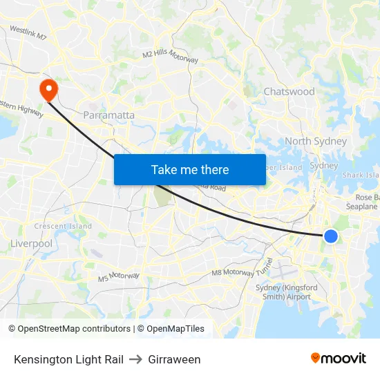 Kensington Light Rail to Girraween map