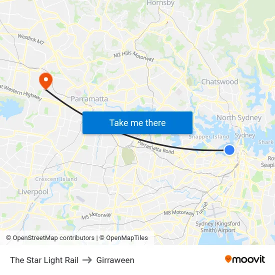The Star Light Rail to Girraween map