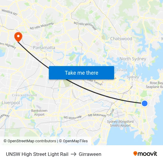 UNSW High Street Light Rail to Girraween map
