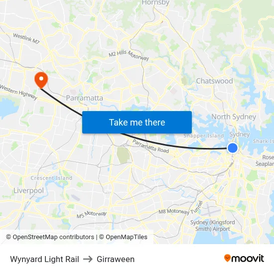Wynyard Light Rail to Girraween map