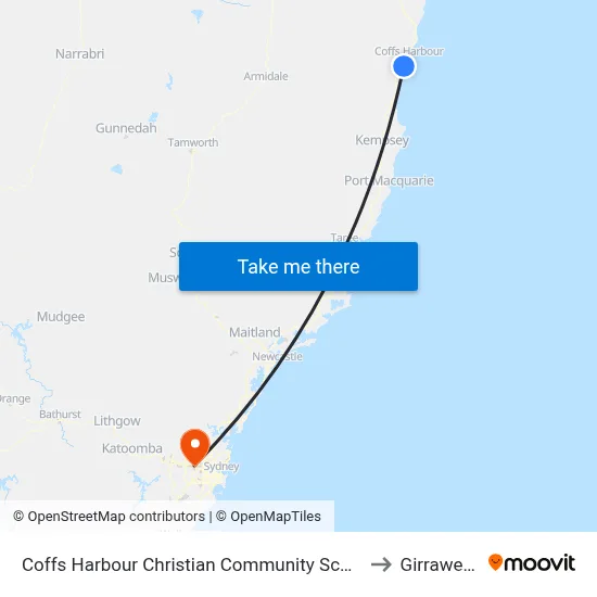 Coffs Harbour Christian Community School to Girraween map