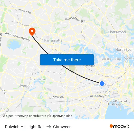 Dulwich Hill Light Rail to Girraween map