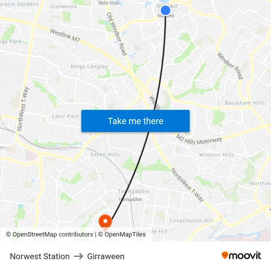 Norwest Station to Girraween map