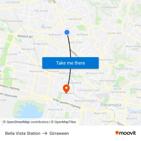 Bella Vista Station to Girraween map