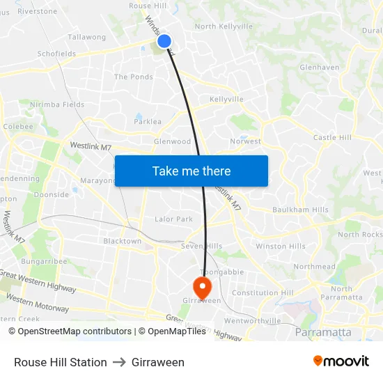 Rouse Hill Station to Girraween map