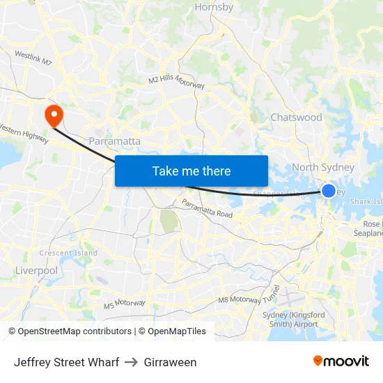 Jeffrey Street Wharf to Girraween map