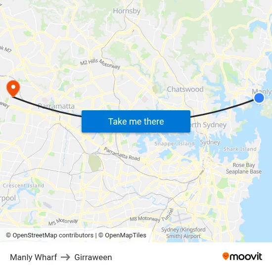 Manly Wharf to Girraween map