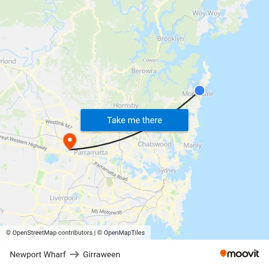 Newport Wharf to Girraween map
