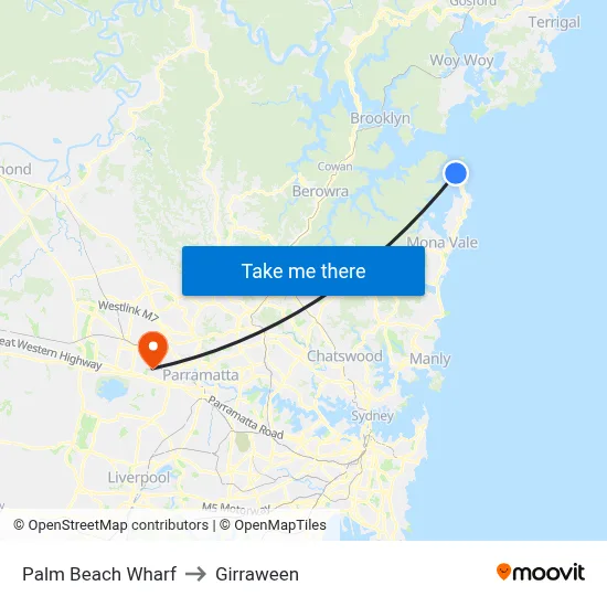 Palm Beach Wharf to Girraween map