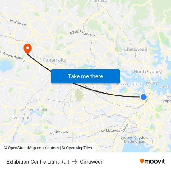 Exhibition Centre Light Rail to Girraween map