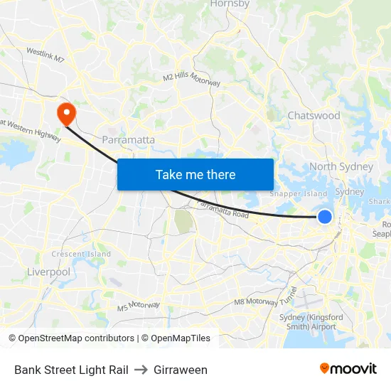 Bank Street Light Rail to Girraween map