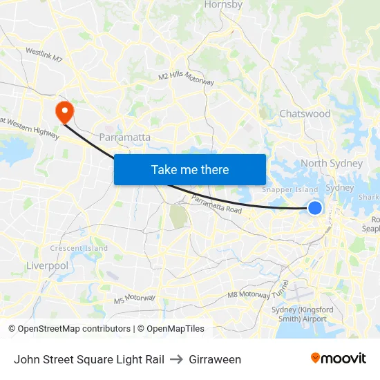 John Street Square Light Rail to Girraween map
