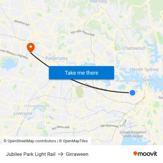 Jubilee Park Light Rail to Girraween map