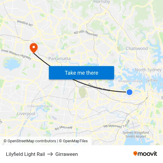 Lilyfield Light Rail to Girraween map