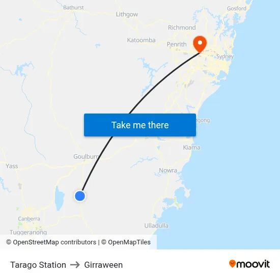 Tarago Station to Girraween map