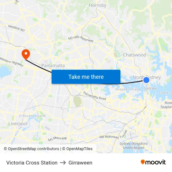 Victoria Cross Station to Girraween map