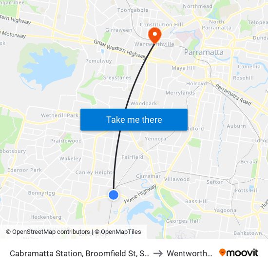 Cabramatta Station, Broomfield St, Stand F to Wentworthville map