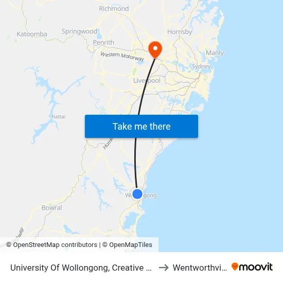 University Of Wollongong, Creative Arts to Wentworthville map