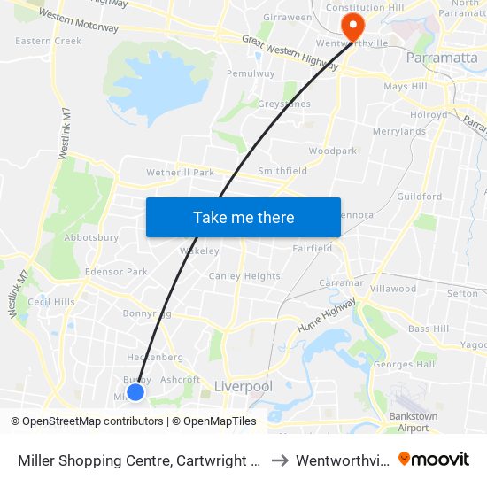 Miller Shopping Centre, Cartwright Ave to Wentworthville map
