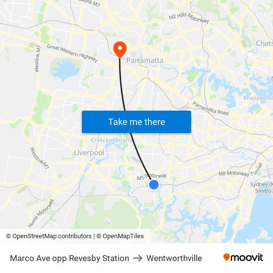 Marco Ave opp Revesby Station to Wentworthville map