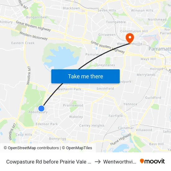 Cowpasture Rd before Prairie Vale Rd to Wentworthville map