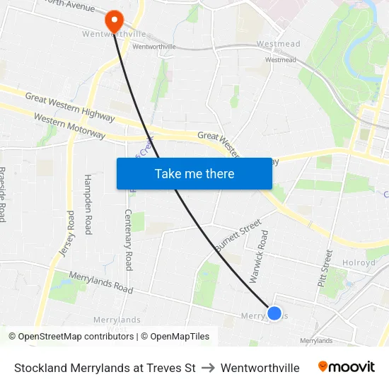 Stockland Merrylands at Treves St to Wentworthville map