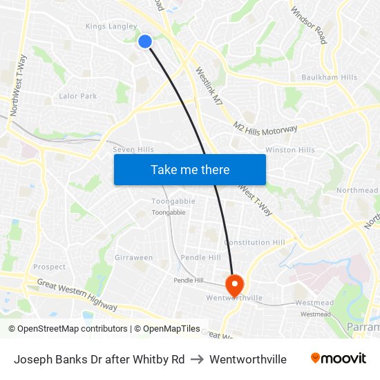 Joseph Banks Dr after Whitby Rd to Wentworthville map