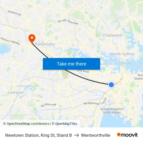 Newtown Station, King St, Stand B to Wentworthville map