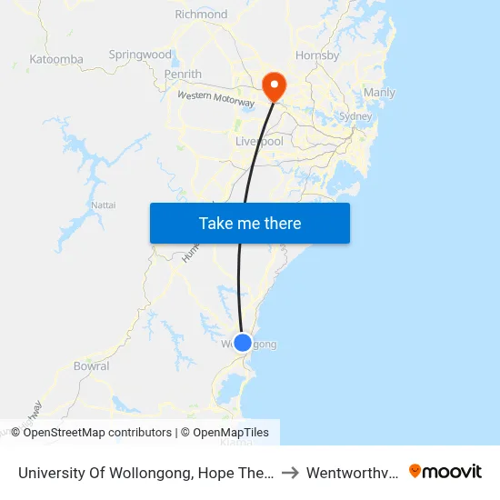 University Of Wollongong, Hope Theatre to Wentworthville map