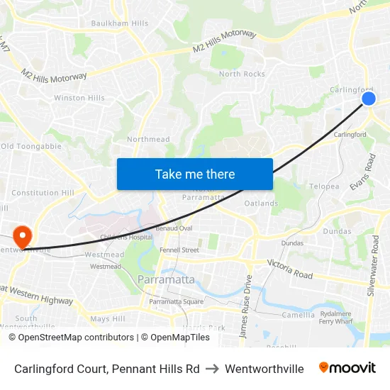 Carlingford Court, Pennant Hills Rd to Wentworthville map