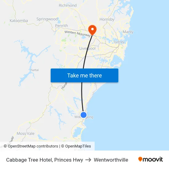 Cabbage Tree Hotel, Princes Hwy to Wentworthville map