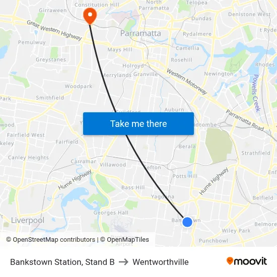 Bankstown Station, Stand B to Wentworthville map