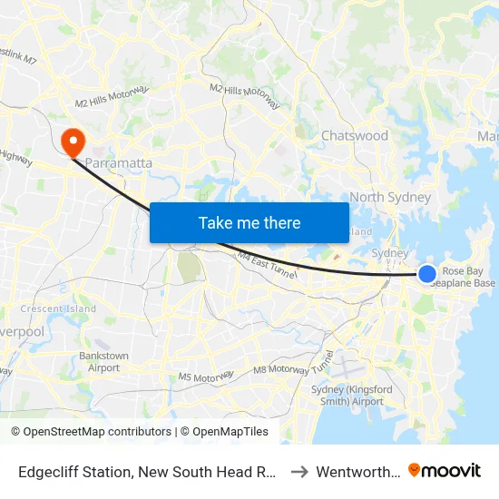 Edgecliff Station, New South Head Rd, Stand N to Wentworthville map