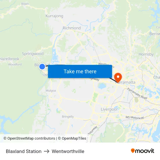 Blaxland Station to Wentworthville map