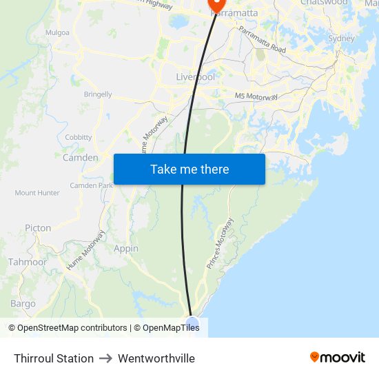 Thirroul Station to Wentworthville map