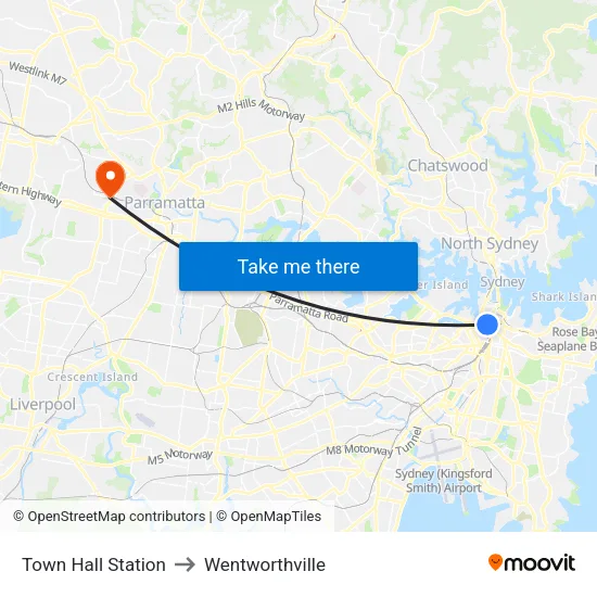 Town Hall Station to Wentworthville map