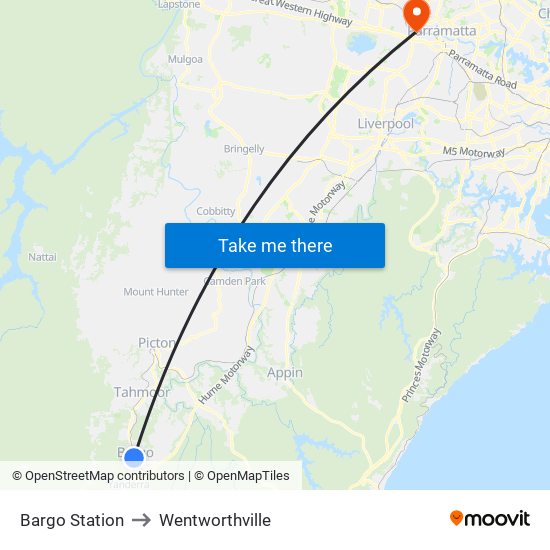 Bargo Station to Wentworthville map