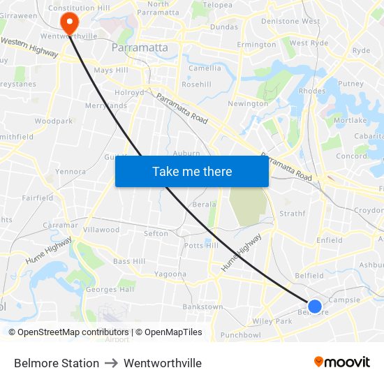 Belmore Station to Wentworthville map