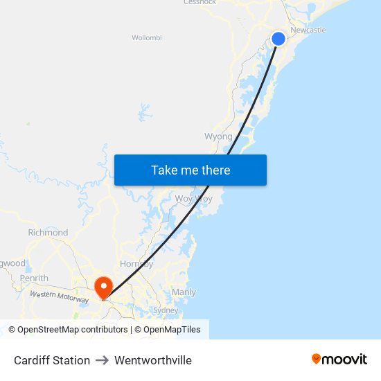 Cardiff Station to Wentworthville map