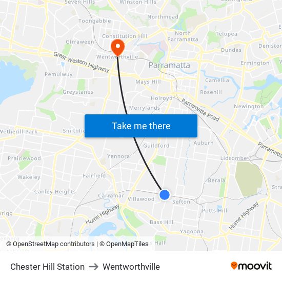 Chester Hill Station to Wentworthville map