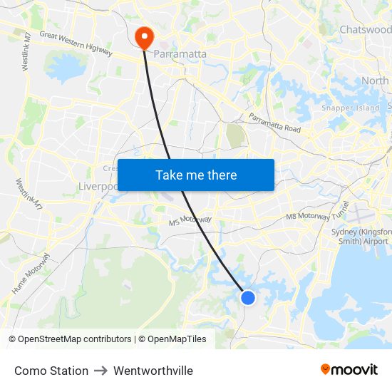 Como Station to Wentworthville map